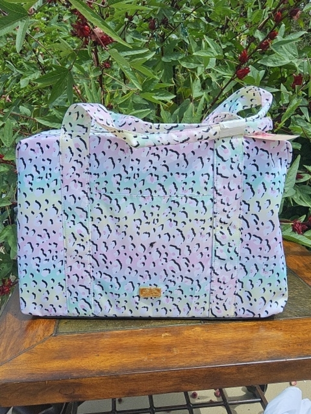 NWT BETSEY JOHNSON MULTI PASTEL COLORED CHEETAH PRINT LUV BETSEY NYLON WEEKENDER